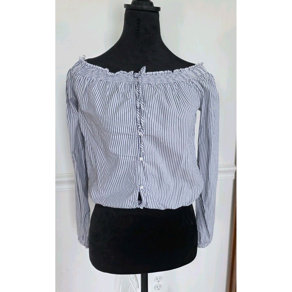 Aeropostale Blue stripe Off Shoulder Cottage Festival Crop Blouse Top (size S)